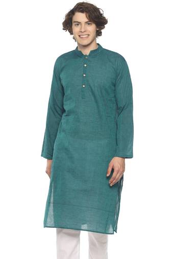 Paroksh men teal cotton straight kurta