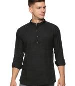 paroksh men black solid cotton kurta