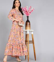 Ftdiva women rayon embroidered floral print anarkali kurta in pink