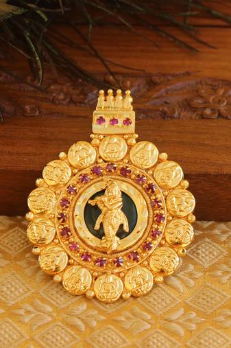 Kerala style gold platted krishna palakka pendant