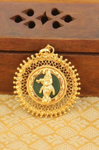Kerala style gold platted krishna palakka pendant