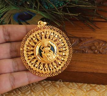 Kerala style gold platted lakshmi palakka pendant 2