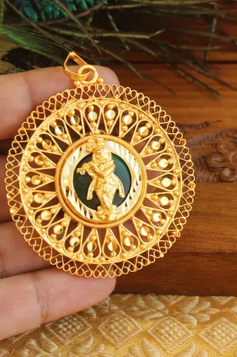 Kerala style gold platted krishna palakka pendant