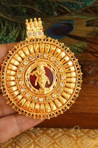 Kerala style gold platted krishna palakka pendant