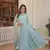 olive sky blue faux georgette with sequins embroidered work party wear gown