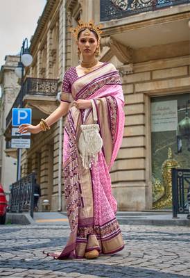 Kimisha Women'S Pink silk blend Saree With Unstitched Blouse Piece 1