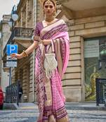 Kimisha Women'S Pink Silk Blend Saree With Unstitched Blouse Piece