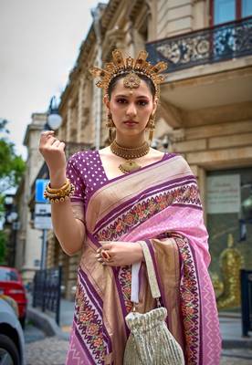 Kimisha Women'S Pink silk blend Saree With Unstitched Blouse Piece 2