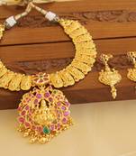 Gold platted temple ruby necklace set