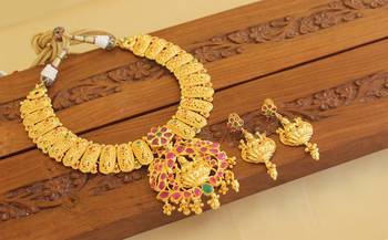 multicolor alloy temple jewellery set with gold plated work 2