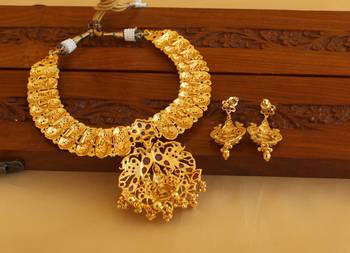 multicolor alloy temple jewellery set with gold plated work 3