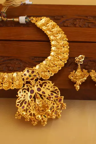 Gold platted temple ruby necklace set