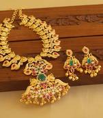 Gold platted real kempu peacock necklace set