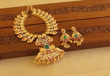 Gold platted real kempu peacock necklace set 2