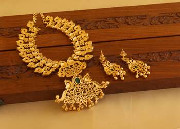 Gold platted real kempu peacock necklace set 3