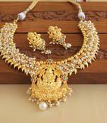 Gold platted pearl temple necklace set