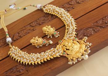 Gold platted pearl temple necklace set 3