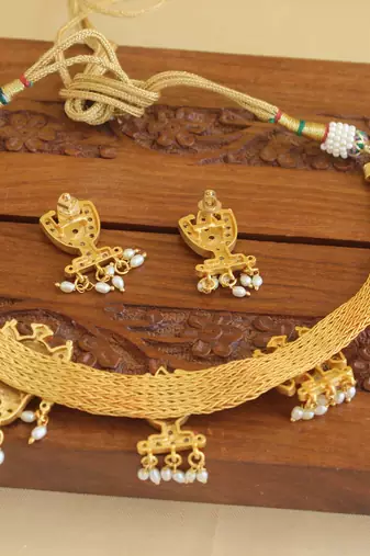 Gold platted temple ruby necklace set