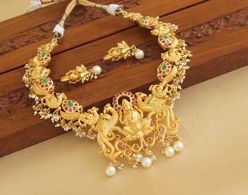 Gold platted temple peacock ruby necklace set 1