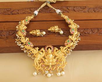 Gold platted temple peacock ruby necklace set 2