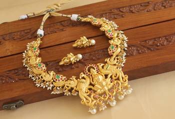 Gold platted temple peacock ruby necklace set 4
