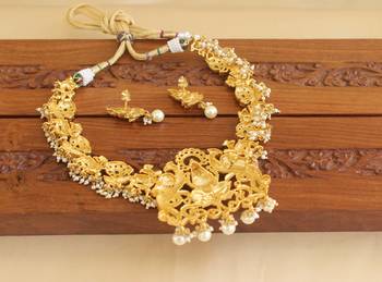 Gold platted temple peacock ruby necklace set 5