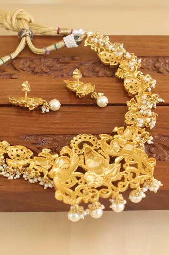 Gold platted temple peacock ruby necklace set