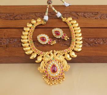 Gold platted mango peacock kempu necklace set 1