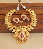 Gold platted mango peacock kempu necklace set