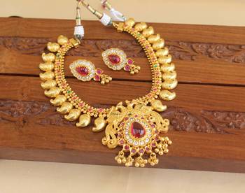 Gold platted mango peacock kempu necklace set 2