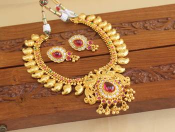 Gold platted mango peacock kempu necklace set 3