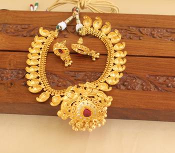 Gold platted mango peacock kempu necklace set 4