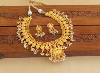 Gold platted temple peacock ruby necklace set 1