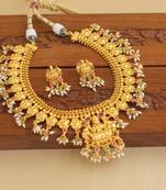 Gold platted temple peacock ruby necklace set