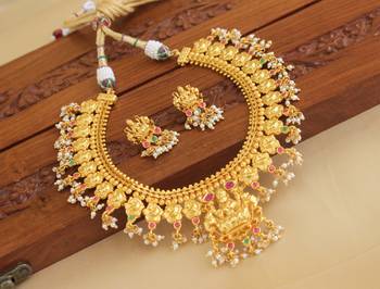 Gold platted temple peacock ruby necklace set 2