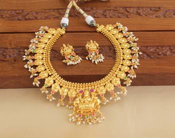 Gold platted temple peacock ruby necklace set 3