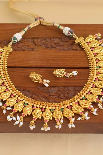 Gold platted ganesh ruby necklace set