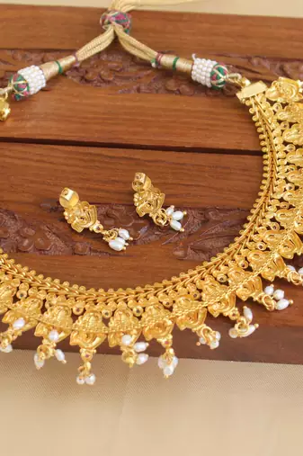 Gold platted ganesh ruby necklace set