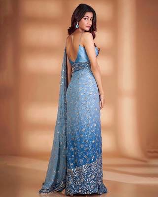 Soft Georgette Fabric Embroidery Sequence Saree 4