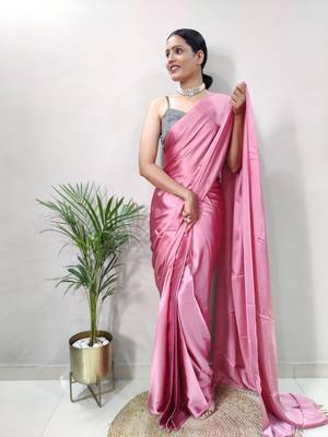 Peach Colour Pure Satin Silk pearl and cutdana tassels ready to wear Saree 1