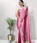Peach Colour Pure Satin Silk pearl and cutdana tassels ready to wear Saree