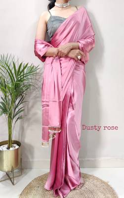 Peach Colour Pure Satin Silk pearl and cutdana tassels ready to wear Saree 2