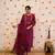 Wine Rayon Slub Embroidered work Straight cut Kurta Pant and Dupatta Set