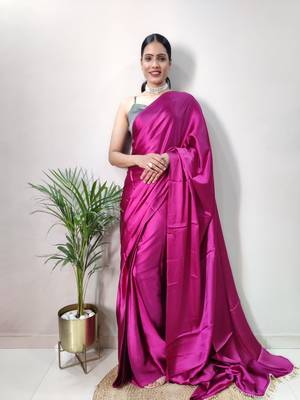 Rani Colour Pure Satin Silk pearl and cutdana tassels ready to wear Saree 1