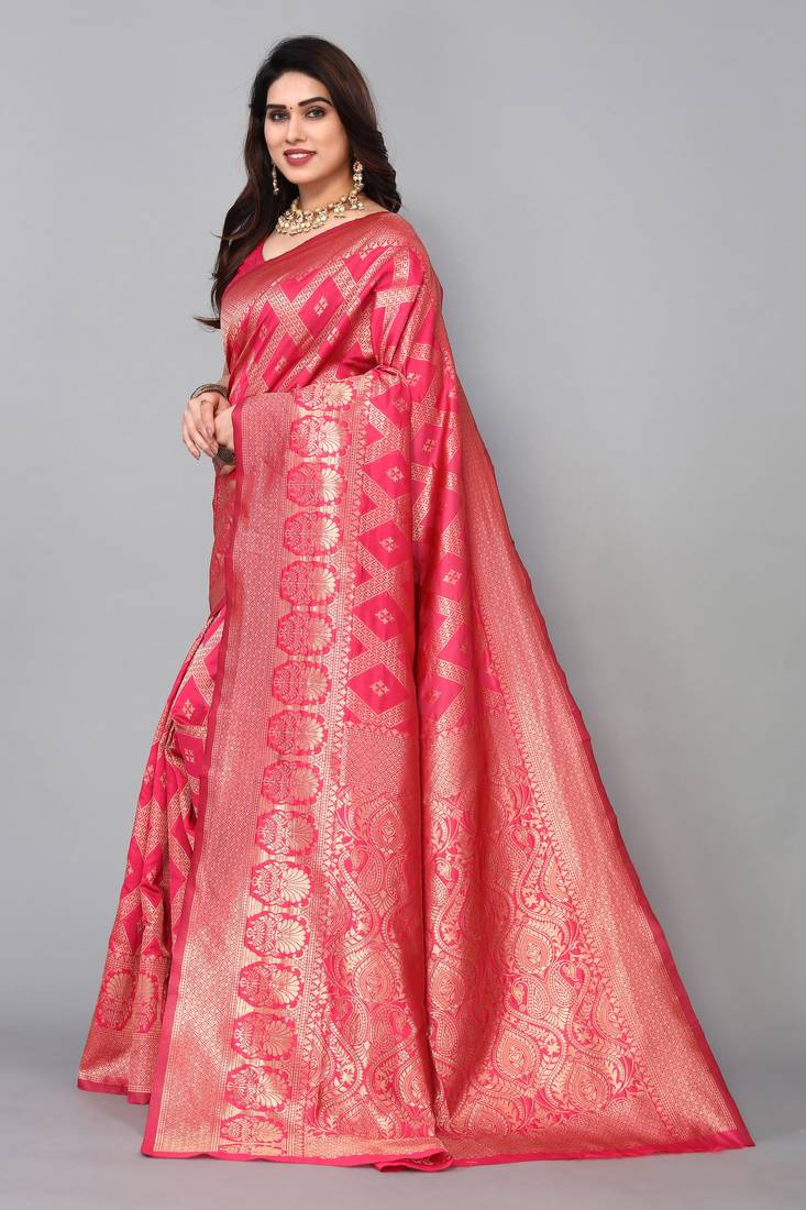 Green Woven Design Banarsi Silk Blend Saree With Unstitched Blouse Piece