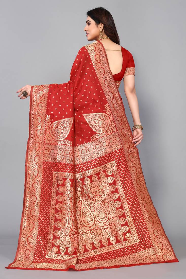 Red Silk Zari Woven And Swaroski Work Saree