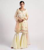 floral ivory lime yellow gharrara set