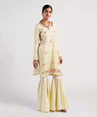 floral ivory lime yellow gharrara set 2