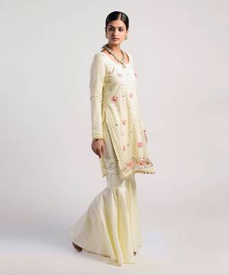 floral ivory lime yellow gharrara set 3