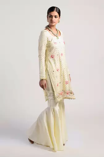 floral ivory lime yellow gharrara set